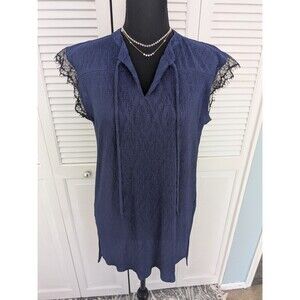 Lularoe Elegant Blouse Women's S Blue Grace Crinkle Lace Cap Sleeves Shimmer Top